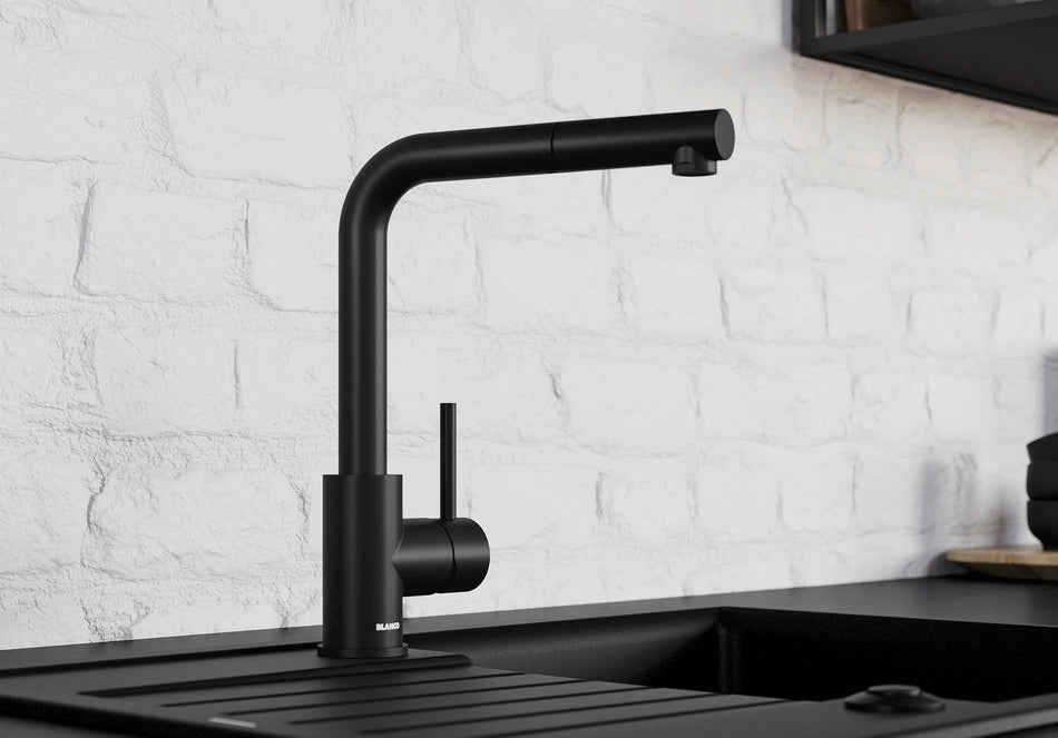 Blanco MILA Single Lever L-Shaped Kitchen Mixer Tap - Black Matt - 526657