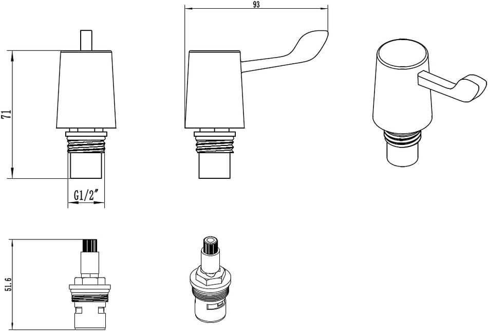 Tap Revivers Kit 1/2” Lever Head Basin Sink Taps Mixers Bidet Handles Quarter Turn Valves