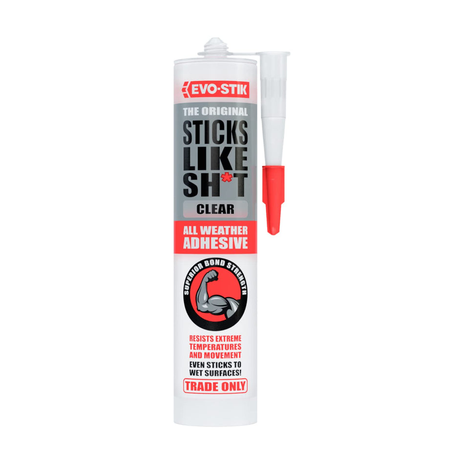 EVO-STIK Sticks Like Sh*t Adhesive, All Weather, Extreme Temperature & Movement Resistant, Colour: Clear, Size: 290ml