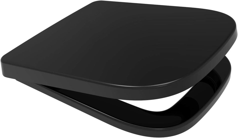 V20 Square Soft Close Toilet Seat Black – D-Shape Quick Release Toilet Seat with Top & Bottom Fixings (356 x 434 mm)