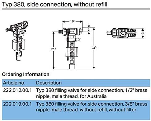 Geberit Impuls 380 Side Fill Valve 3/8" Toilet Cistern Brass Inlet Valves