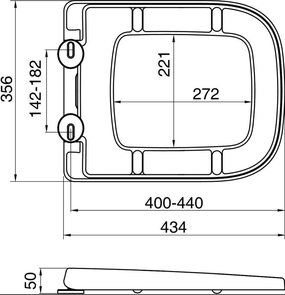 Euroshowers 87370 V20 ONE Square Shaped Soft Close Toilet Seat, White, 356mm x 434mm, Top & Bottom Fix