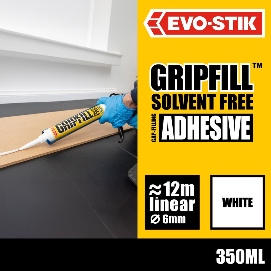 EVO-STIK GRIPFILL Solvent Free Adhesive, Multi-Purpose, High Strength, Gap Filling, Colour: White