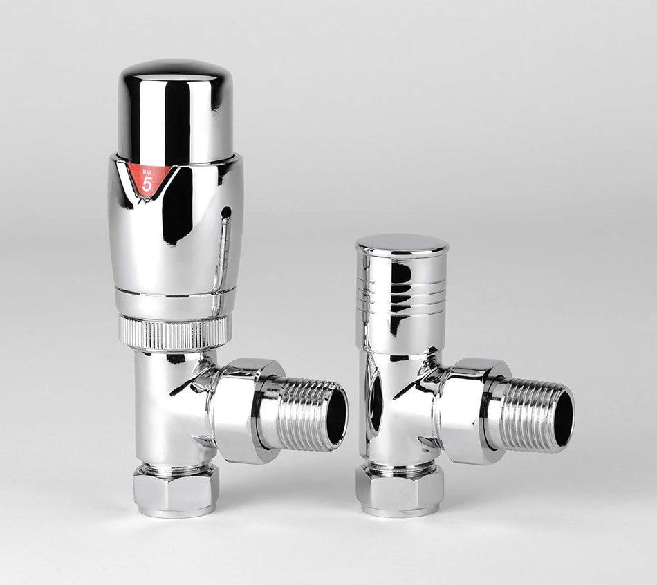 Thermostatic Radiator & Towel Rail Valve Angled, Chrome