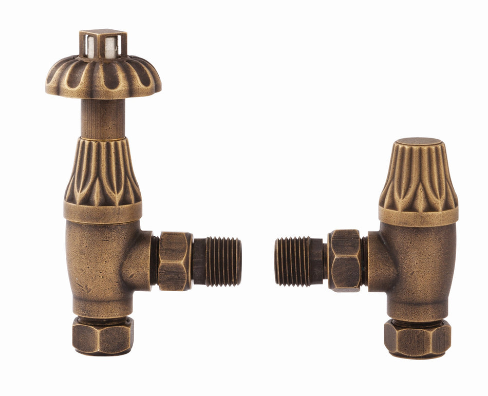 Thermostatic Radiator Valves – Traditional Design 1/2" x 15mm Metal Head | Westminster Antique Brass