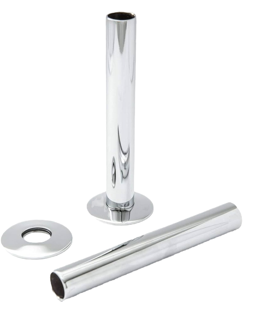 Solid Brass Radiator Pipe Sleeves 18mm x 130mm – Radiator Pipe Covers & Shroud Kit – Chrome