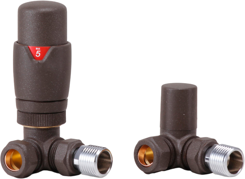 Thermostatic Modern Radiator Valves & Lockshield – Angled 1/2" x 15mm | Mocha