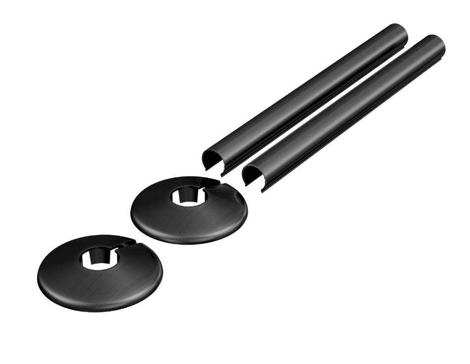 Gunmetal Radiator Pipe Covers & Collars 15mm x 300mm Length | 2 Pack Clip-On Metal Pipe Sleeves for Radiator Pipes