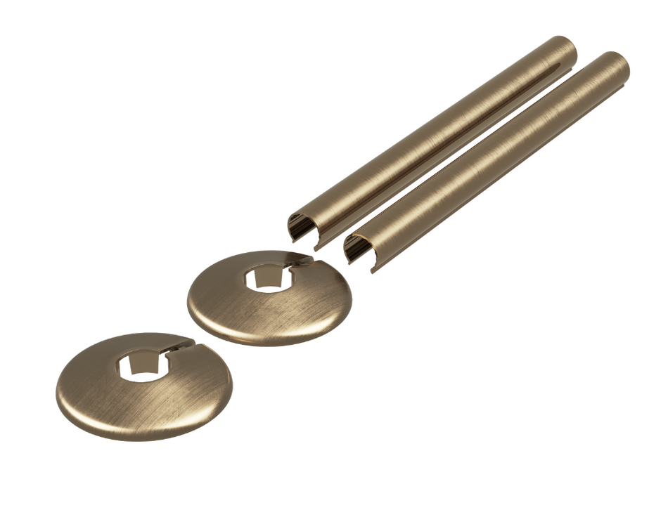 Antique Brass Radiator Pipe Covers & Collars 15mm x 200mm Length | 2 Pack Clip-On Metal Pipe Sleeves for Radiator Pipes