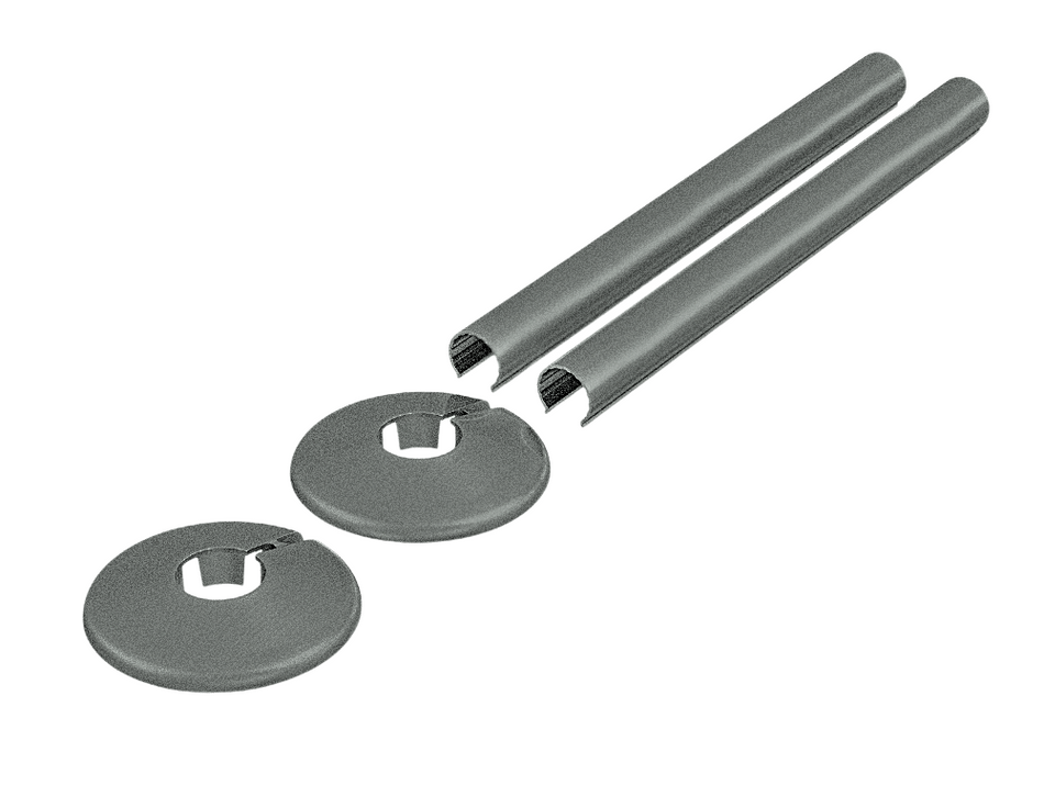 Pewter Radiator Pipe Covers & Collars 15mm x 200mm Length | 2 Pack Clip-On Metal Pipe Sleeves for Radiator Pipes