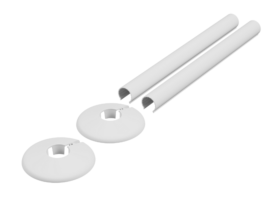 White Radiator Pipe Covers & Collars 15mm x 200mm Length | 2 Pack Clip-On PVC Pipe Sleeves for Radiator Pipes