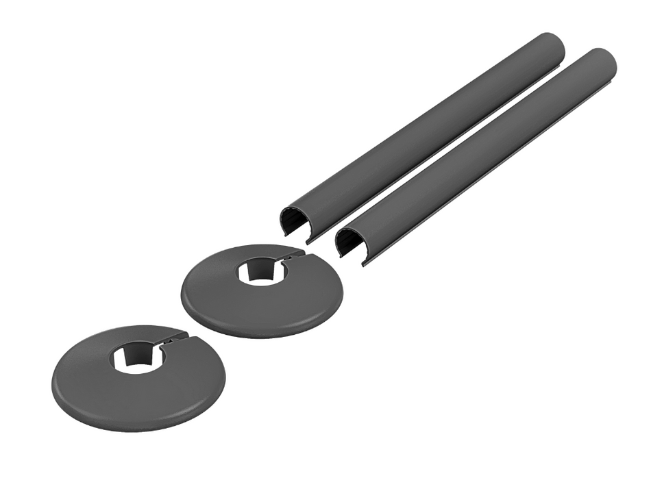 Anthracite Radiator Pipe Covers & Collars 15mm x 300mm Length | 2 Pack Clip-On Metal Pipe Sleeves for Radiator Pipes