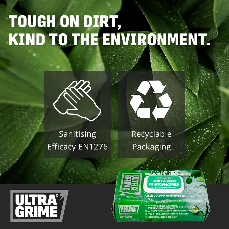UltraGrime Antibacterial Wipes 80 Thick Large Wipe Pack - large wet wipes - cleaning wipes antibacterial