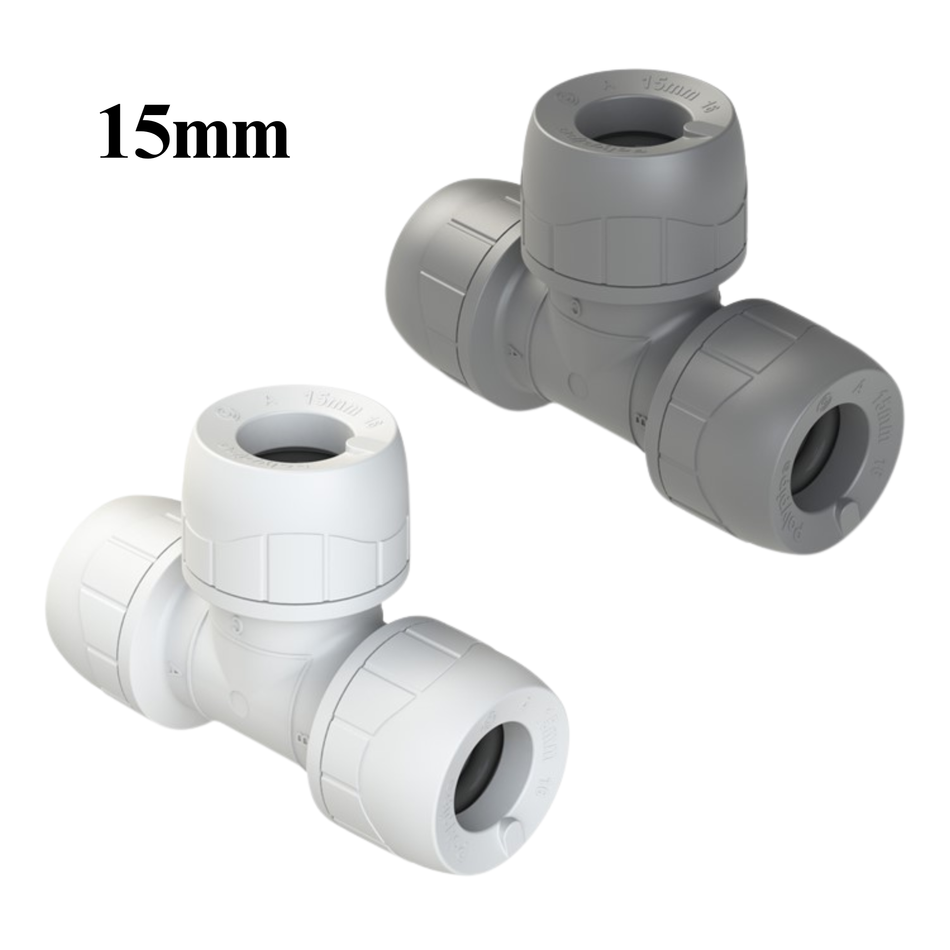 Polyplumb PB222 Equal Tee 15mm – Polypipe Push-Fit Polybutylene Plumbing Fitting for Hot & Cold Water