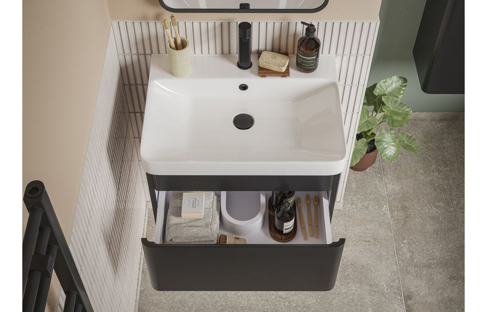 Cosmo Wall Hung 1 Drawer Basin Unit & Basin - Matt Black