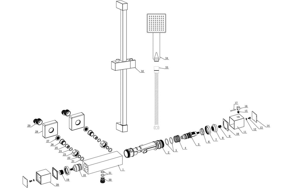 Convus Square Thermostatic Bar Mixer w/Riser Kit - Chrome