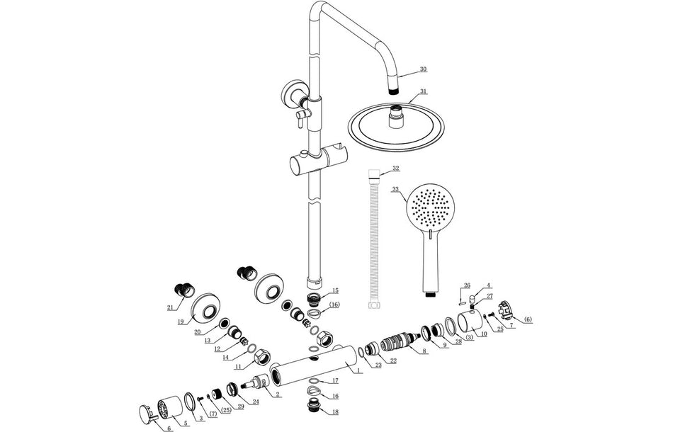 Round Thermostatic Shower Mixer Bar with Riser Rail Kit – Chrome | Modern Brass Shower Set with Multi-Function Handset