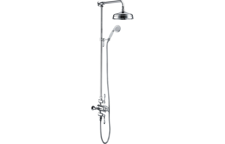 Barwick Traditional Exposed Two Outlet Shower Valve w/Riser Kit & Overhead - Chrome