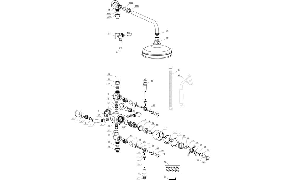 Barwick Traditional Exposed Two Outlet Shower Valve w/Riser Kit & Overhead - Chrome