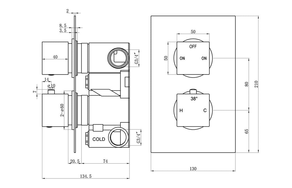 Square Concealed Valve Head & Arm Shower Pack - Brushed Brass