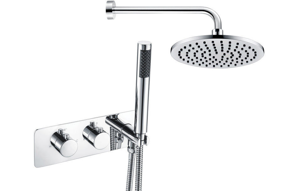 Lena Shower Pack One - Two Outlet Twin Shower Valve w/Handset & ABS Overhead - Chrome