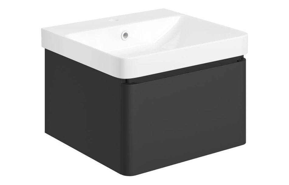 Cosmo 500mm Wall Hung 1 Drawer Basin Unit & Basin - Matt Black