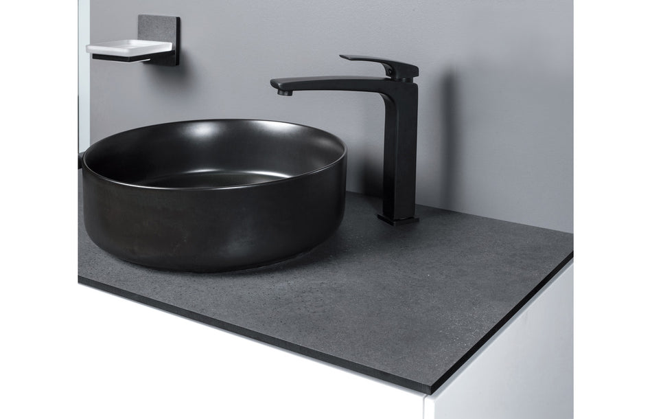 Lux 355mm Ceramic Round Washbowl & Waste - Matt Black