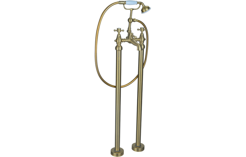 Tedlow Floor Standing Bath/Shower Mixer & Shower Kit - Brushed Brass