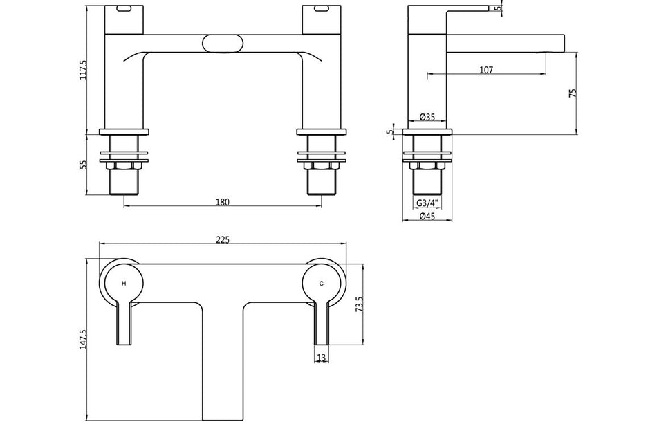Avola Bath Filler - Brushed Brass