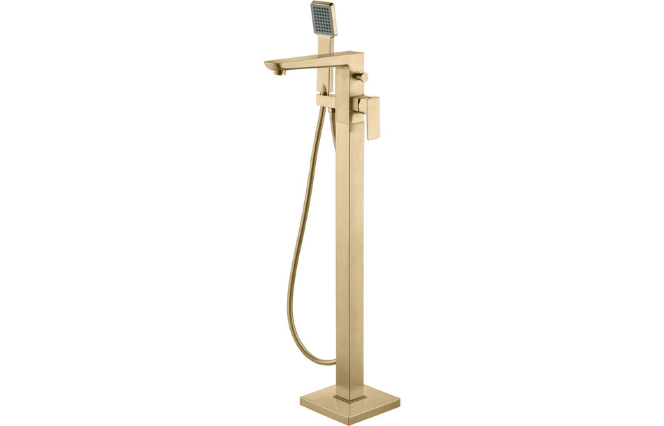 Bario Floor Standing Bath/Shower Mixer - Brushed Brass