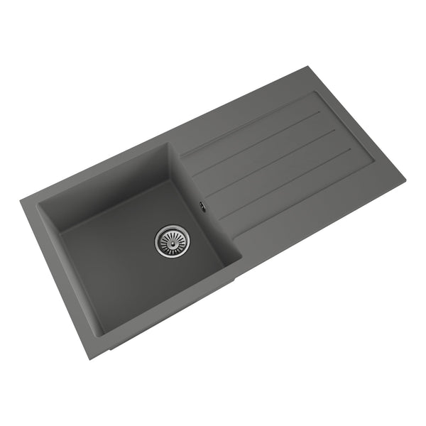 Kitchen Sink Single Bowl With Drainer & Strainer Waste (Grey)