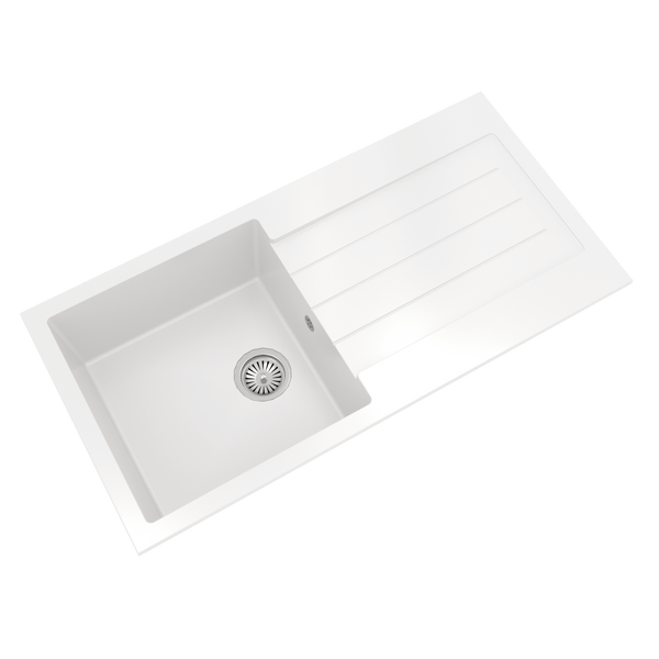 Kitchen Sink Single Bowl With Drainer & Strainer Waste (Matt White)