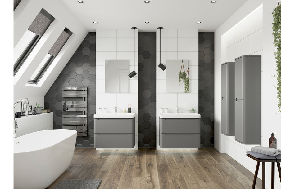 Excel Home Lambra 2 Drawer Basin Unit with Curved Ceramic Basin – Matt Gray