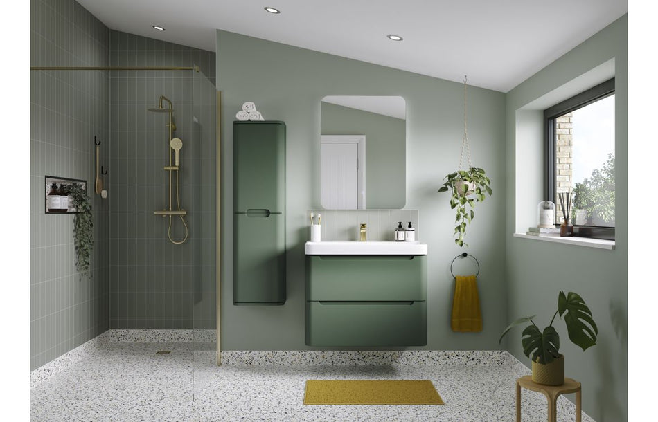 Excel Home Lambra 2 Drawer Basin Unit with Curved Ceramic Basin – Matt Sage Green
