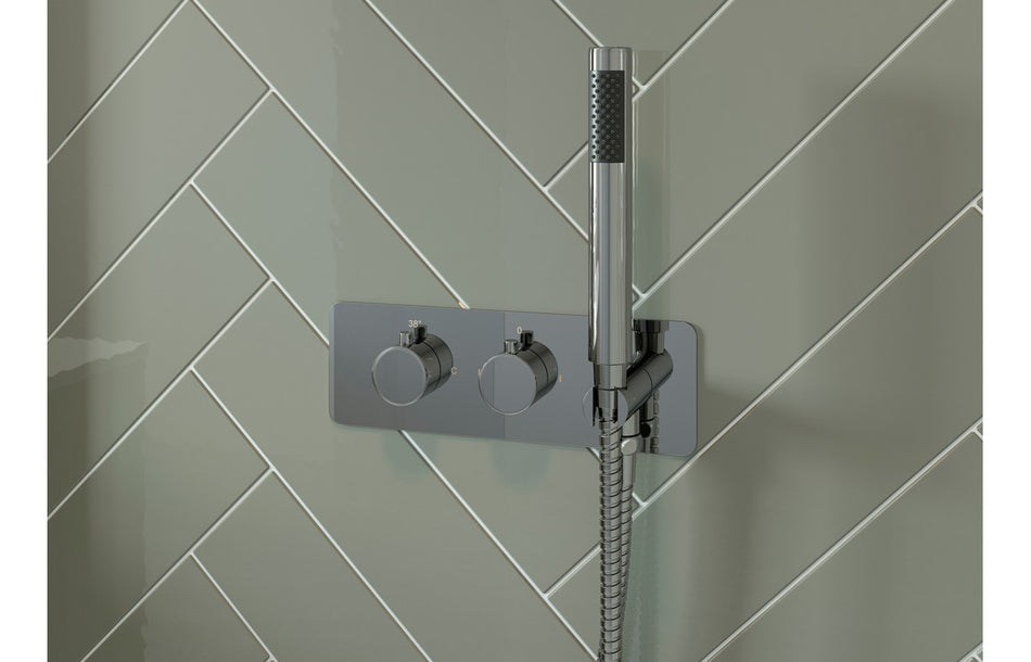 Lena Shower Pack One - Two Outlet Twin Shower Valve w/Handset & ABS Overhead - Chrome