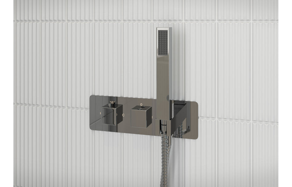 Lira Shower Pack One - Two Outlet Twin Shower Valve w/Handset & ABS Overhead - Chrome
