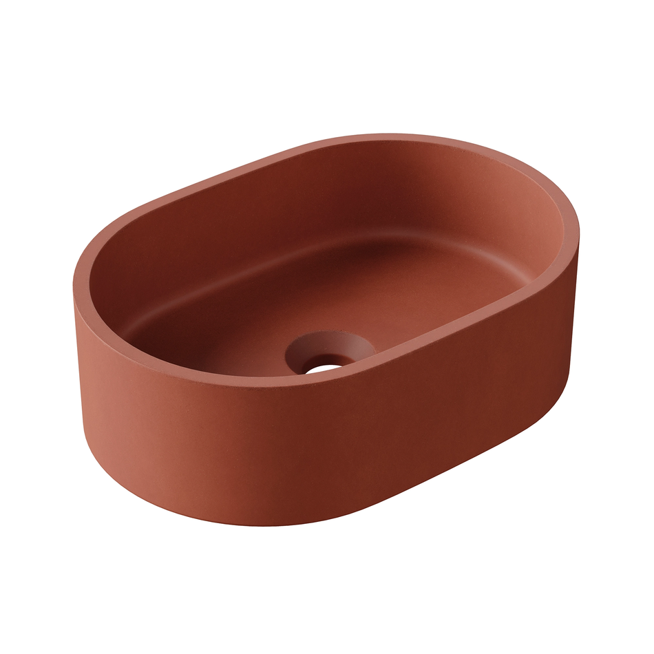 HiB Concrete Vessel Basin - Stunning Brick Red Finish for Modern Bathrooms - Pill Shape