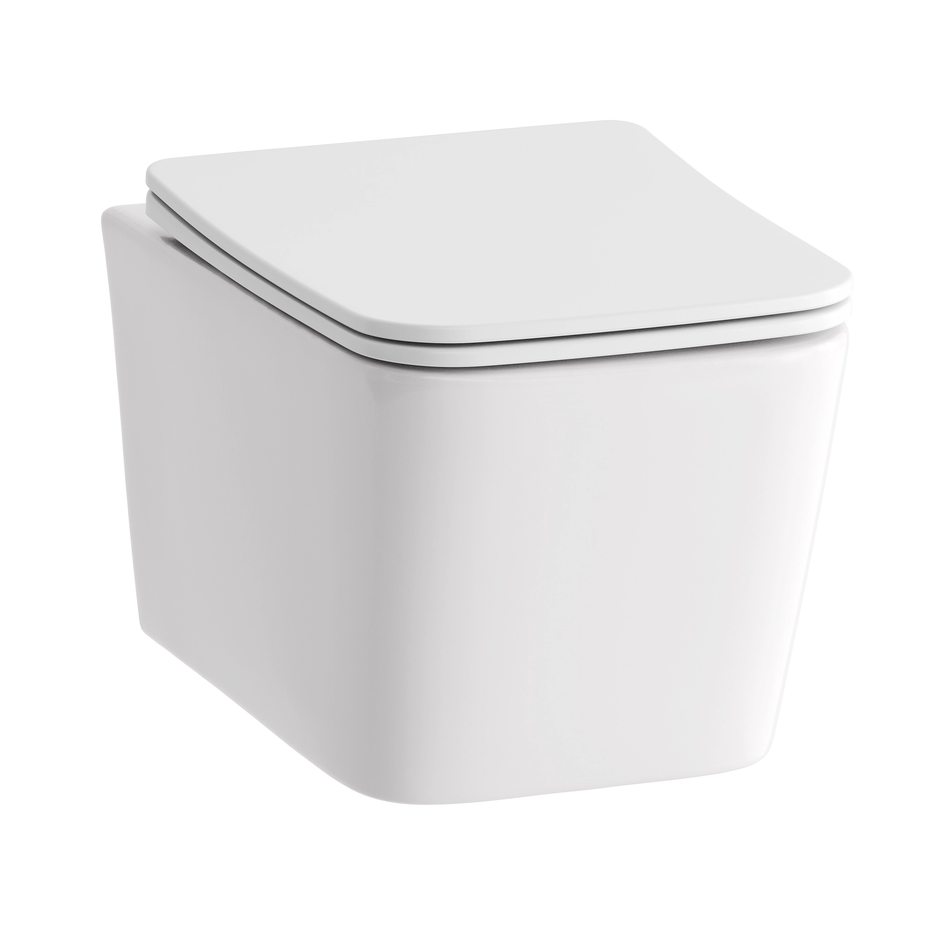 HiB Back to Wall WC - Easy Clean Rimless Pan with Quick Release Soft Close Seat, Curved & Squared Options, Chrome Hinges (Copy)