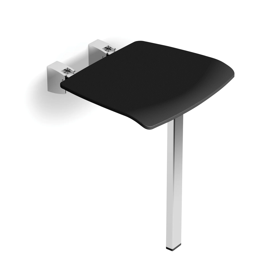 Shower Seat with Support Leg - Dark Grey: Stylish, Foldable Design, Supports Up to 150kg