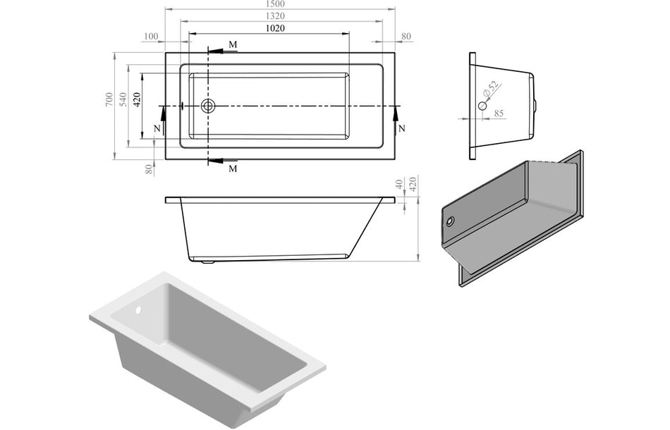 Navarre Square Single End 0TH Bath w/Legs