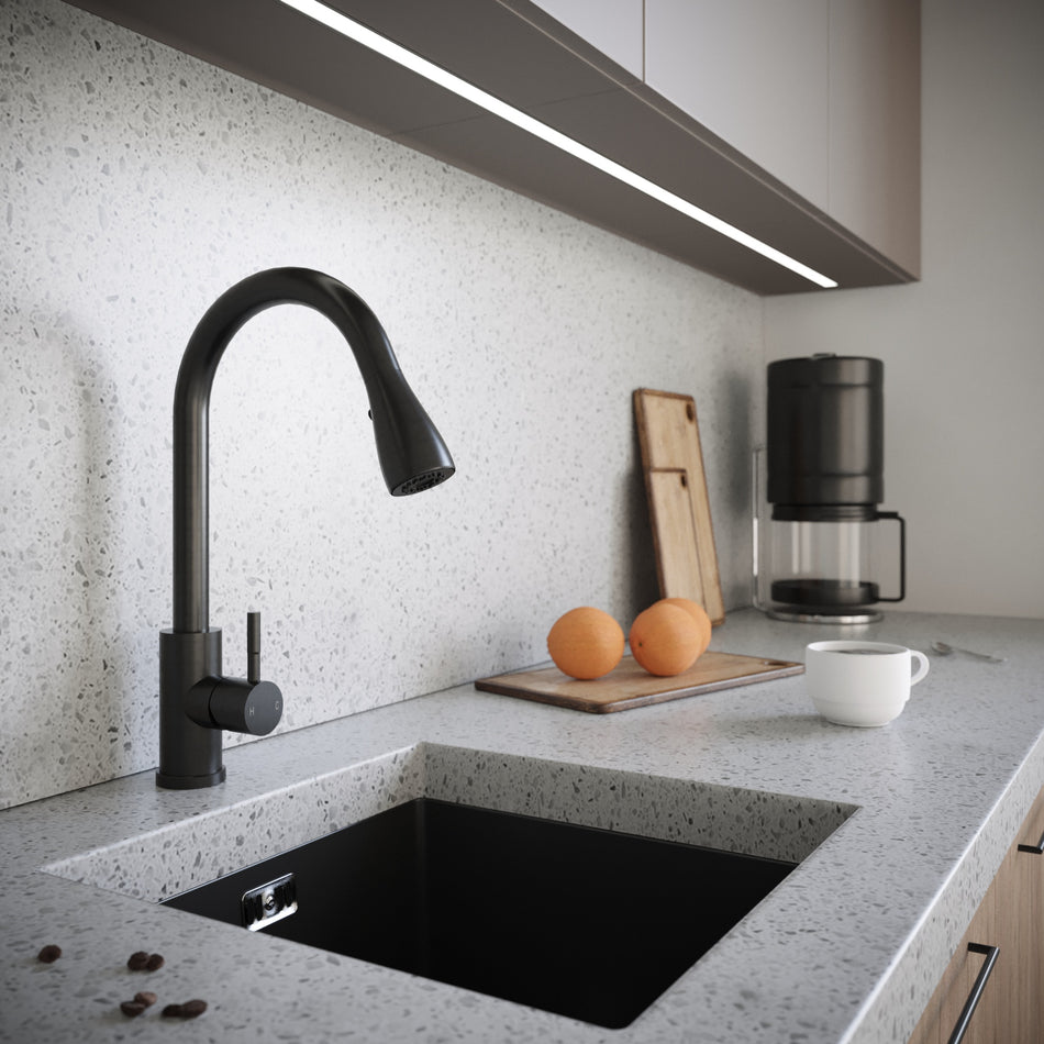 Kitchen Tap with Pull out Spray and Swivel Spout - Kitchen Mixer Tap - Matt Black