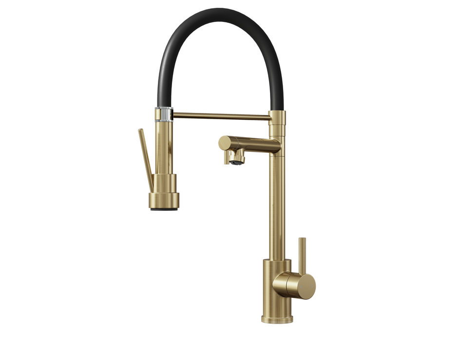 Kitchen Tap with Smooth Rubber Hose and Flexi Spray - Brushed Brass