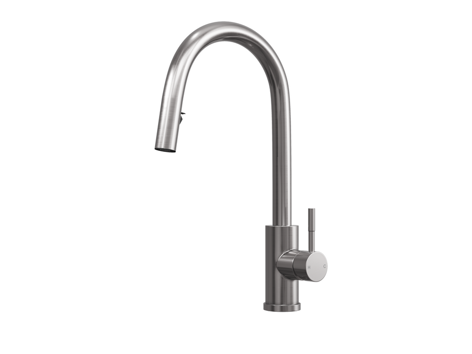 Kitchen Mixer Tap with Pull Out Hose and Spray Head - Brushed Steel