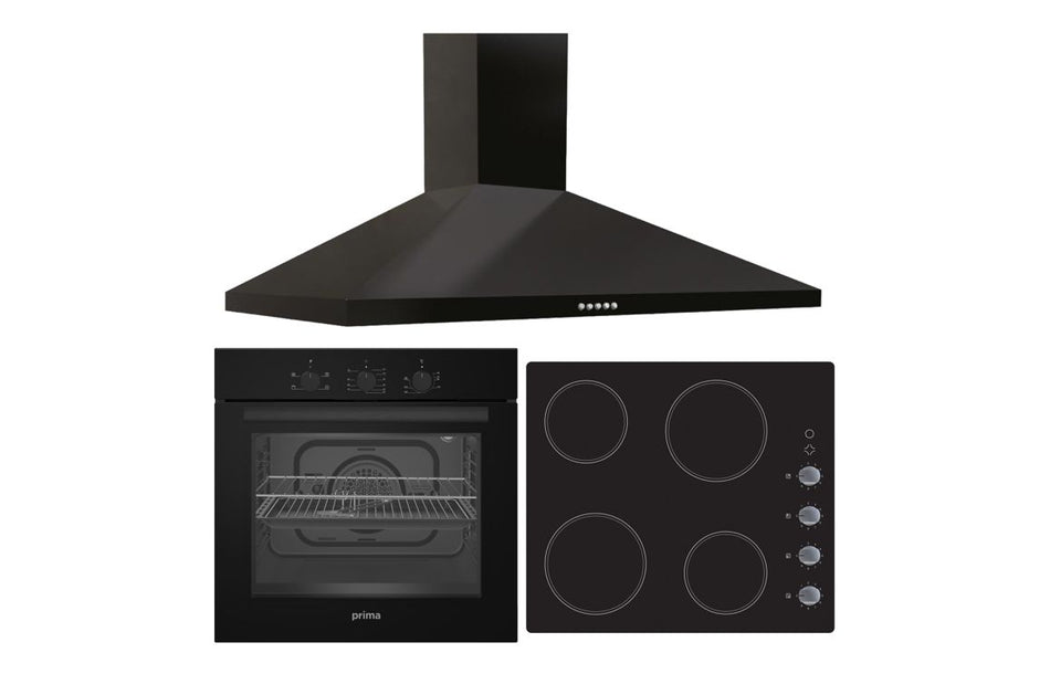 Prima Oven, Ceramic Hob & Chimney Hood Pack - Black