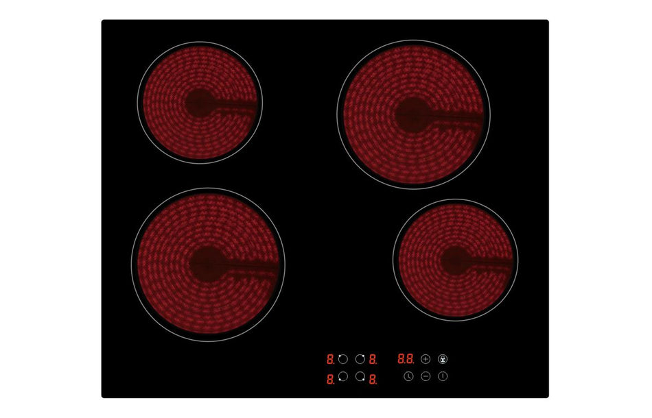 Prima PRCEH115 60cm Ceramic Hob - Black Glass, 4 Zones, Touch Control, Frameless, Timer, Child Lock, 5 Year Parts Guarantee