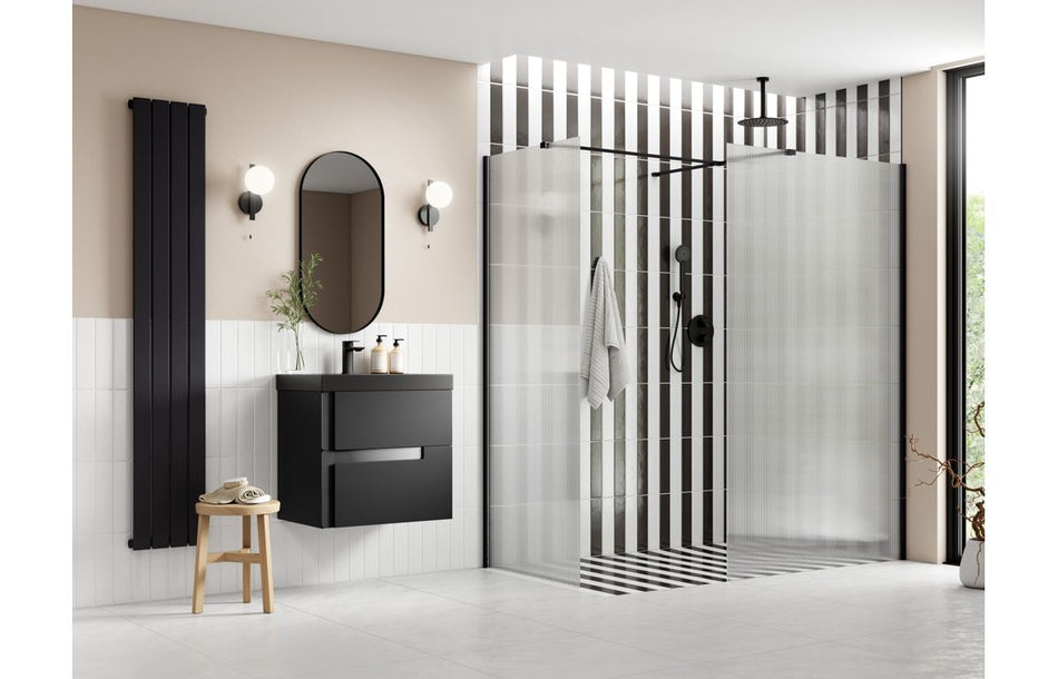Iconix Fluted Wetroom Panel & Side Panel Arm - Black