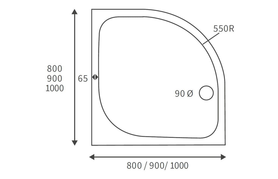 45mm Low Profile Quadrant Tray & Waste - White