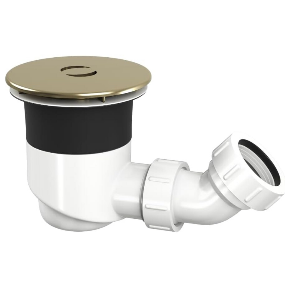 Top Fix Shower Tray Waste – 90mm Brushed Brass Shower Trap with Cover