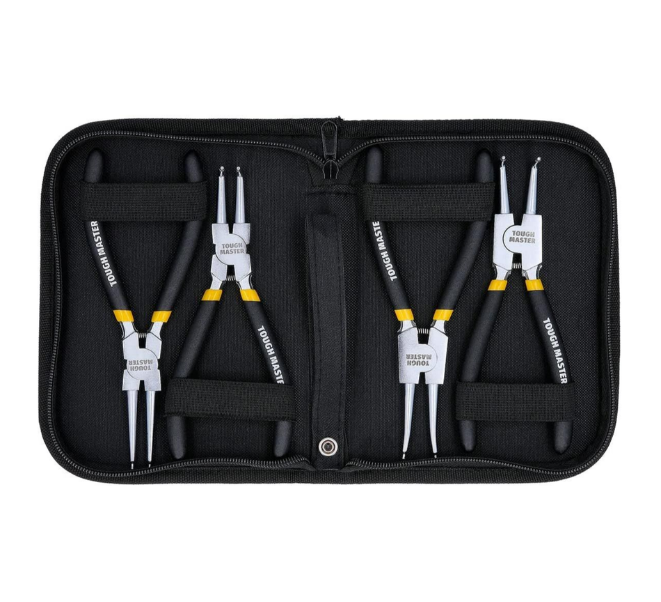 Circlip Pliers 4pcs Set 7" Internal & External Straight Bent Tip Circlip Pliers, 175mm Snap Ring Pliers Set with Durable Springs and Soft TPR Handles