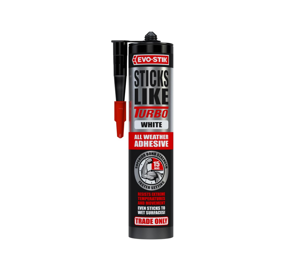 EVO-STIK Sticks Like Turbo Adhesive, All Weather, Fast Setting, Extreme Temperature & Movement Resistant, White, 290ml